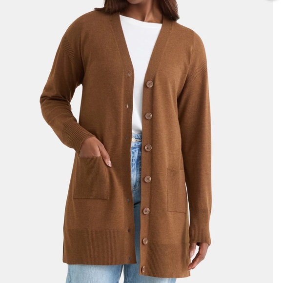 Time and Tru longline button front cardigan sweater warm coffee size medium NWT - Picture 1 of 5